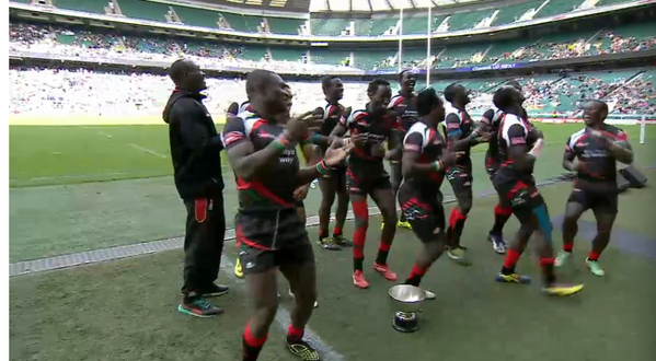 Kenya 7s dancing after bowl victory