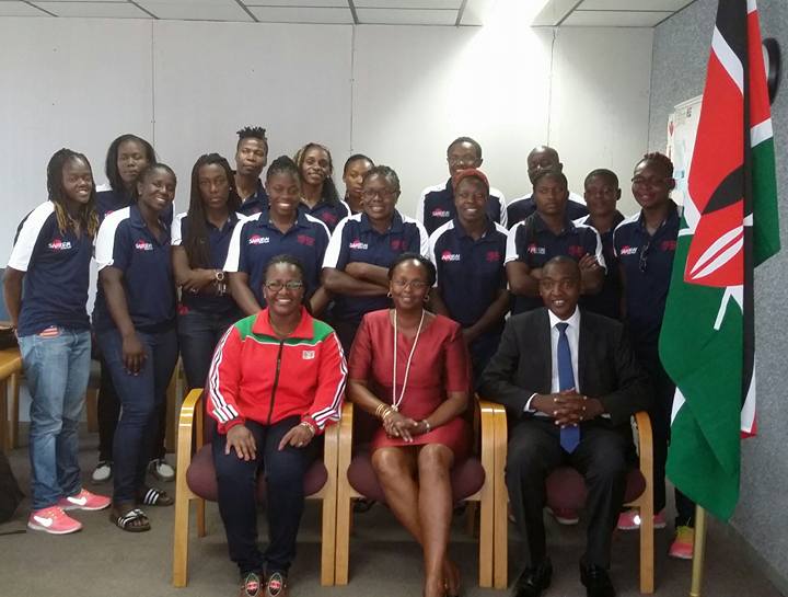 Photo: Kenya Lionesses and His Excellency Ambassador Jean Njeri Kamau and Deputy High Commissioner Ambassador Lemarron Kaanto in South Africa